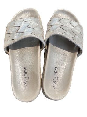 J/Slides Metallic Silver Woven Slide Sandals for Women size 8